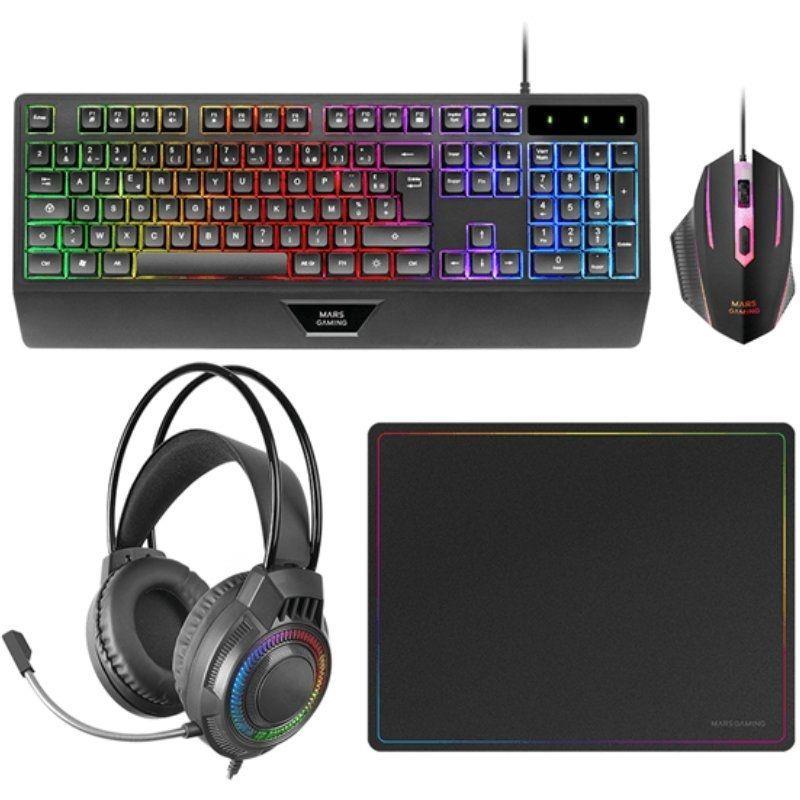 TECLADO RGB USB +RATON USB+ALF.+AURICULARES MARS GAMING MCP124PRO NEGRO