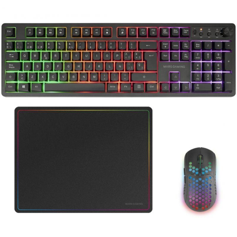 TECLADO Y RATON GAMING INALAMBRICOS + ALFOMBRILLA MARS GAMING MCPWX NEGRO